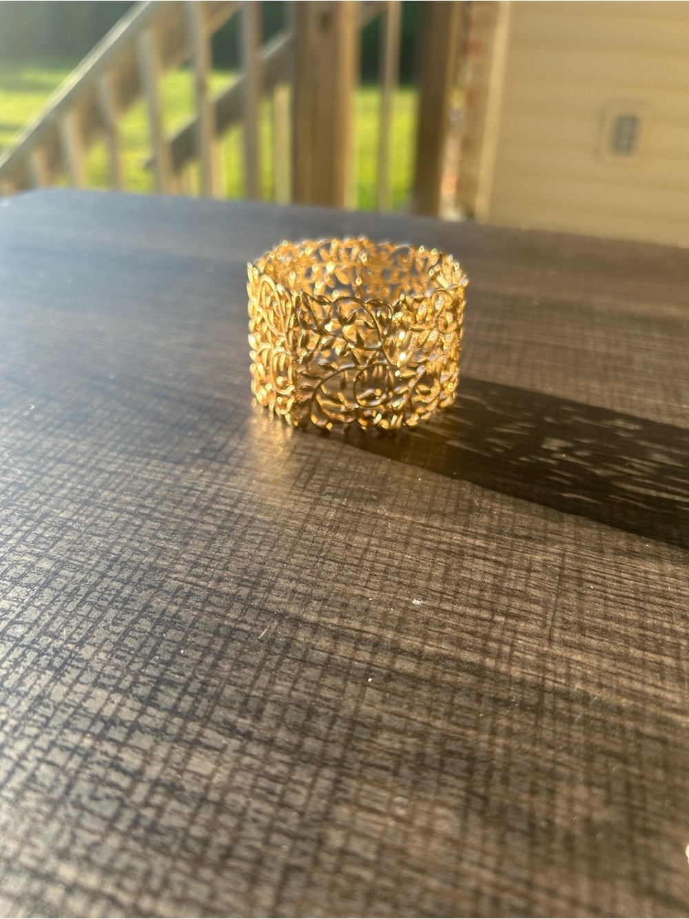 Gold Tone Filigree Wide Statement Bracelet